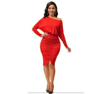 Red One Shoulder Midi Dress