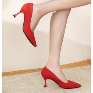 Red Pointed Chunky Heels